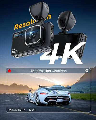 ONDASHCAM Dash Cam, 4K Dash Camera for Cars with Night Vision, Dash Camera Built-in WiFi/GPS, 3.5” IPS Car Dash Cam with 170° Wide Angle, WDR, G-Sensor, Parking Mode, Support 512GB Max - 3