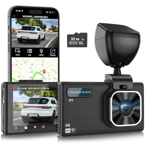 ONDASHCAM Dash Cam, 4K видеорегистратор для автомобилей с ночным видением, видеорегистратор со встроенным Wi-Fi/GPS, 3,5” IPS автомобильный видеорегистратор с широким углом обзора 170°, WDR, G-сенсором, режимом парковки, поддержка до 512 ГБ - 1