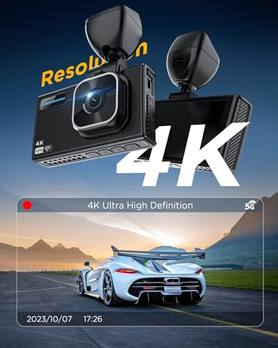 ONDASHCAM Dash Cam, Arabalar İçin Gece Görüşlü 4K Dash Kamera, Dahili WiFi/GPS'li Dash Kamera, 170° Geniş Açılı 3.5” IPS Araba Dash Cam, WDR, G-Sensör, Park Modu, Maksimum 512GB Destekli - 3