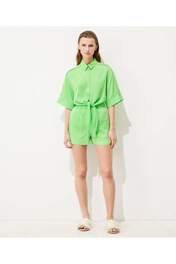 Önden bağlamalı duble kol gömlek - 4