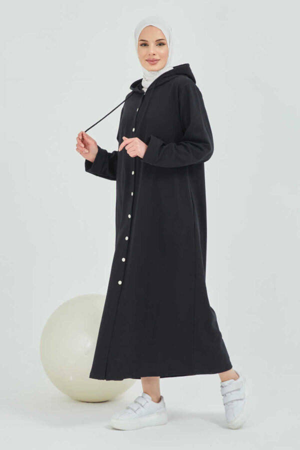 Önden Düğmeli Tesettür Kap Btc0003-Siyah - 6