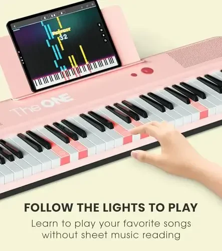 The ONE Smart Keyboard COLOR 61 Lighted Keys Piano Keyboard, Digital Piano for Beginners with 256 Tones, 64 Polyphony, Built-in LED Lights and Free Apps (Pink) - 2