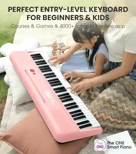 The ONE Smart Keyboard COLOR 61 Lighted Keys Piano Keyboard, Digital Piano for Beginners with 256 Tones, 64 Polyphony, Built-in LED Lights and Free Apps (Pink) - 4