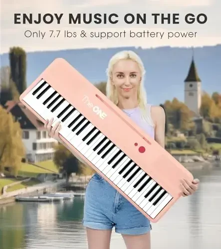 The ONE Smart Keyboard COLOR 61 Lighted Keys Piano Keyboard, Digital Piano for Beginners with 256 Tones, 64 Polyphony, Built-in LED Lights and Free Apps (Pink) - 6