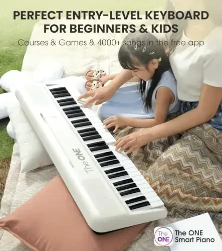 The ONE Smart Keyboard COLOR 61 Lighted Keys Piano Keyboard, Electric Piano for Beginners with 256 Tones, 64 Polyphony, Built-in LED Lights & Apps, Supports USB MIDI/Headphones (White) - 4