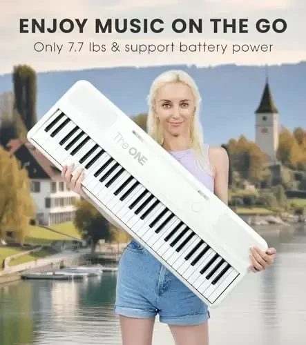 The ONE Smart Keyboard COLOR 61 Lighted Keys Piano Keyboard, Electric Piano for Beginners with 256 Tones, 64 Polyphony, Built-in LED Lights & Apps, Supports USB MIDI/Headphones (White) - 6