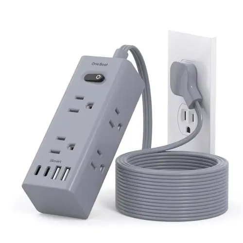 One Beat 10Ft Extension Cord with Multiple Outlets,Flat Plug Power Strip | Surge Protector with 10 Ft Long Cord,6 Outlet 4 USB Ports (2USB C),Multi Outlet Wall Plug for Travel,College,Dorm Essentials - One Beat