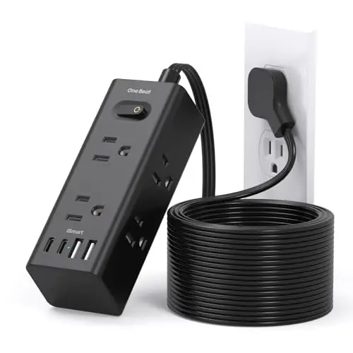 One Beat 15Ft Extension Cord with Multiple Outlets,Flat Plug Power Strip | Surge Protector with 15 Ft Long Cord,6 Outlet 4 USB Ports (2USB C),Multi Outlet Wall Plug for Travel,College,Dorm Essentials - One Beat