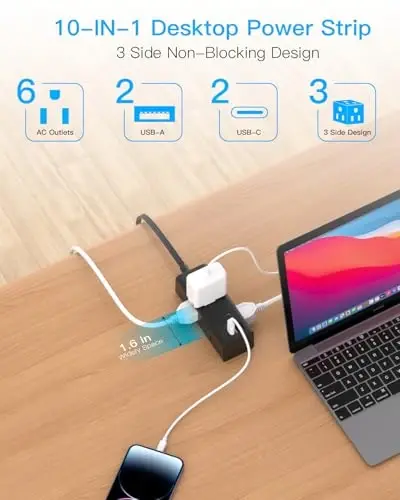 One Beat 15Ft Extension Cord with Multiple Outlets,Flat Plug Power Strip | Surge Protector with 15 Ft Long Cord,6 Outlet 4 USB Ports (2USB C),Multi Outlet Wall Plug for Travel,College,Dorm Essentials - 3