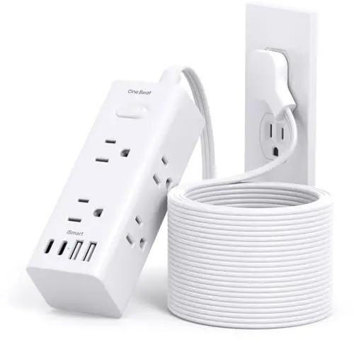One Beat 20Ft Extension Cord with Multiple Outlets,Flat Plug Power Strip | Surge Protector with 20 Ft Long Cord,6 Outlet 4 USB Ports (2USB C),Multi Outlet Wall Plug for Travel,College,Dorm Essentials - One Beat