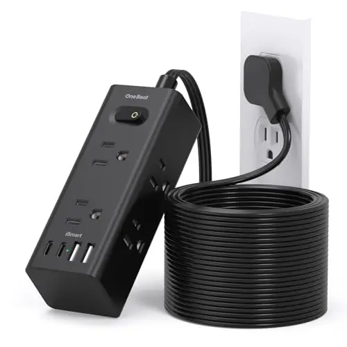 One Beat 20Ft Extension Cord with Multiple Outlets,Flat Plug Power Strip | Surge Protector with 20 Ft Long Cord,6 Outlet 4 USB Ports (2USB C),Multi Outlet Wall Plug for Travel,College,Dorm Essentials - One Beat