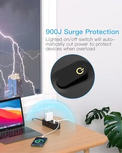 One Beat 20Ft Extension Cord with Multiple Outlets,Flat Plug Power Strip | Surge Protector with 20 Ft Long Cord,6 Outlet 4 USB Ports (2USB C),Multi Outlet Wall Plug for Travel,College,Dorm Essentials - 4