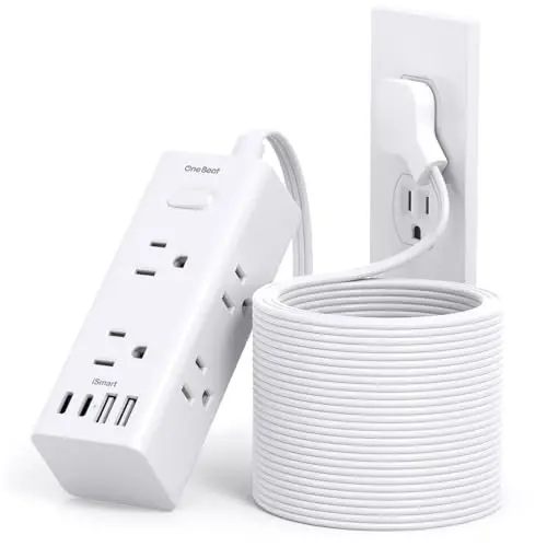 One Beat 25Ft Extension Cord with Multiple Outlets,Flat Plug Power Strip | Surge Protector with 25 Ft Long Cord,6 Outlet 4 USB Ports (2USB C),Multi Outlet Wall Plug for Travel,College,Dorm Essentials - 1