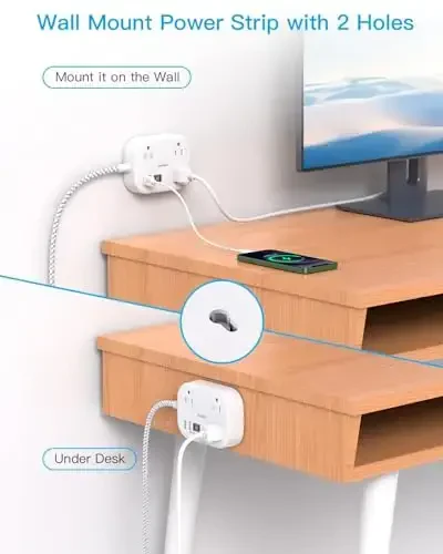 One Beat Cruise Ship Essentials, Travel Power Strip with USB C, Flat Plug Extension Cord 10 FT with 3 Outlets 4 USB Ports(2 USB C), Desk Wall Outlet Extender, Non Surge Protector for Cruise, Dorm Room, ETL - 6