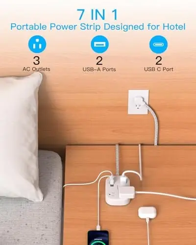 One Beat Cruise Ship Essentials,Travel Power Strip with USB C,Flat Plug Extension Cord with 3 Outlets 4 USB Ports(2 USB C),1 ft Desk Wall Outlet Extender,Non Surge Protector for Cruise,Dorm Room,ETL - 2