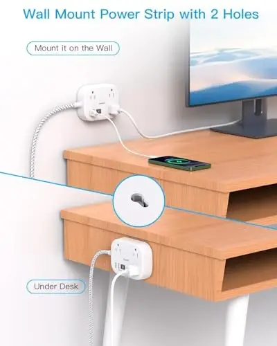 One Beat Cruise Ship Essentials,Travel Power Strip with USB C,Flat Plug Extension Cord with 3 Outlets 4 USB Ports(2 USB C),1 ft Desk Wall Outlet Extender,Non Surge Protector for Cruise,Dorm Room,ETL - 6