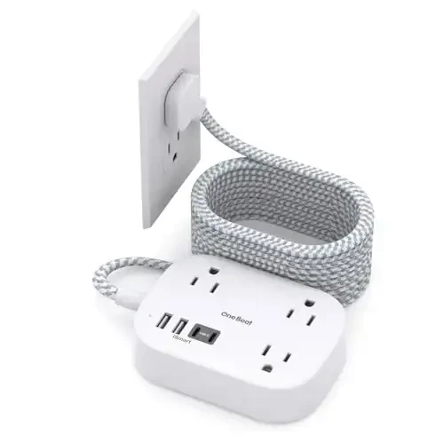 One Beat Cruise Ship Essentials,Travel Power Strip with USB C,Flat Plug Extension Cord with 3 Outlets 4 USB Ports(2 USB C),15 ft Desk Wall Outlet Extender,Non Surge Protector for Cruise,Dorm Room,ETL - 1