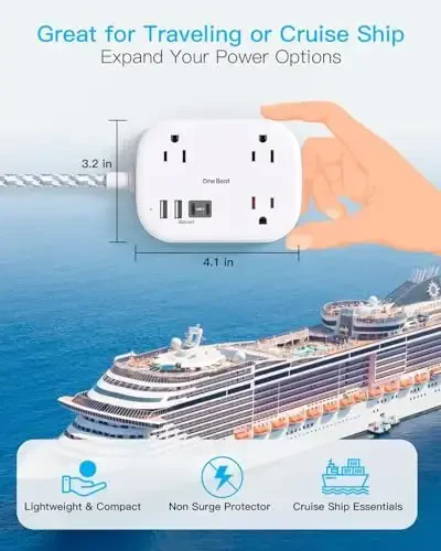One Beat Cruise Ship Essentials,Travel Power Strip with USB C,Flat Plug Extension Cord with 3 Outlets 4 USB Ports(2 USB C),3 ft Desk Wall Outlet Extender,Non Surge Protector for Cruise,Dorm Room,ETL - 3
