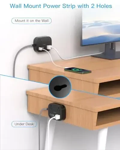 One Beat kruiz kemasining zarur narsalari, USB C bilan sayohat elektr ta'minoti, 3 rozetkali tekis vilka uzaytirgichi 4 USB porti (2 USB C), 5 futlik stol devori rozetkasi uzaytirgichi, kruiz, yotoqxona uchun kuchlanishdan himoya qilmaydi, qora - 6