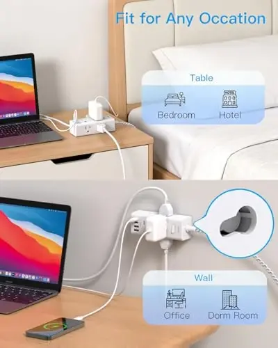 One Beat Surge Protector Power Strip, 5Ft Flat Plug Extension Cord, White | 6 Outlets 4 USB Ports (2 USB C), Wall Mount Small Power Strip for Travel Home Office College Dorm Essentials Charging Station - 6