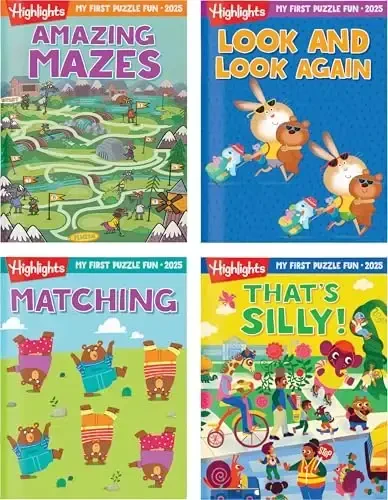 Highlights My First Puzzle Fun 2025 Puzzle Books for Kids Ages 3-6, 4-Book Set of Matching, Mazes, Spot-The-Differences, and More Travel-Friendly Screen Free Brain-Boosting Activities - Highlights