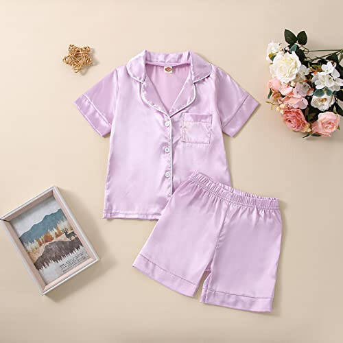 One opening Boy Girl Baby Pajamas Satin Toddler Pajamas Button Down Sleep Suit Kids Pajamas Set Boys Pajamas Girls Pjs - 49