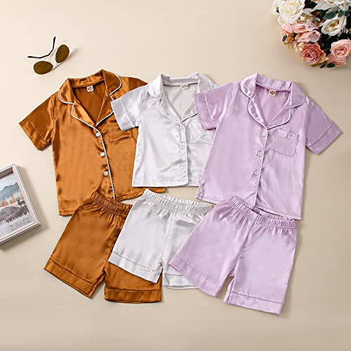 One opening Boy Girl Baby Pajamas Satin Toddler Pajamas Button Down Sleep Suit Kids Pajamas Set Boys Pajamas Girls Pjs - 37