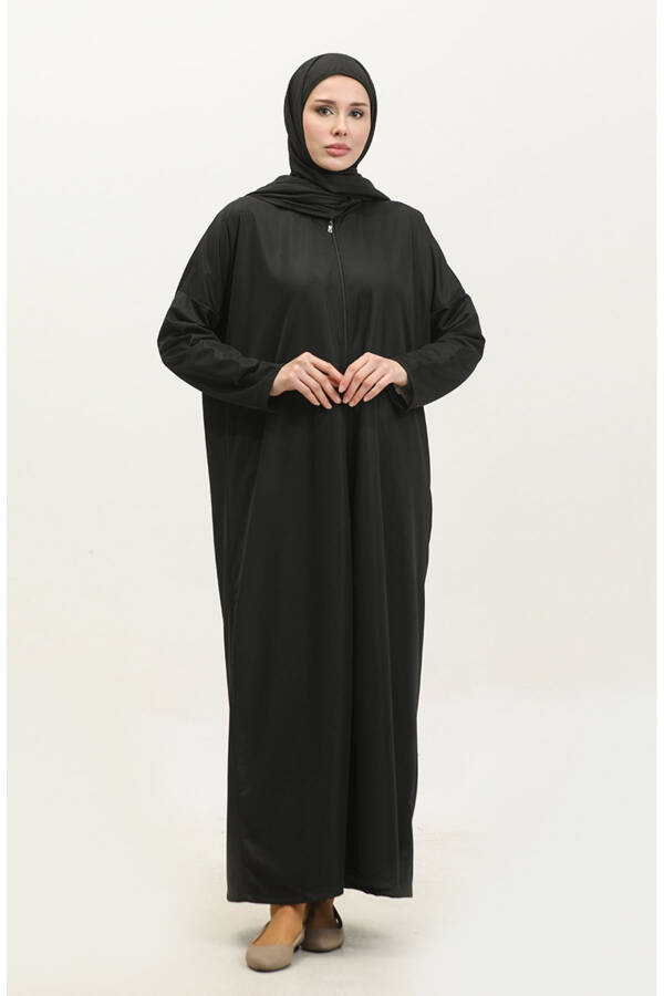 One Piece Hijab Practical Prayer Dress 1980-01 Black - 1