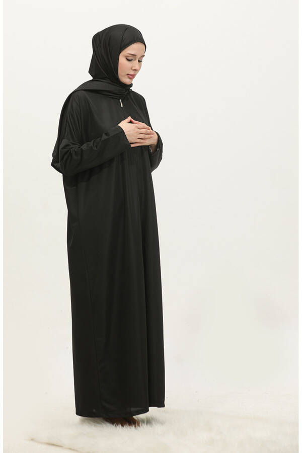 One Piece Hijab Practical Prayer Dress 1980-01 Black - 2