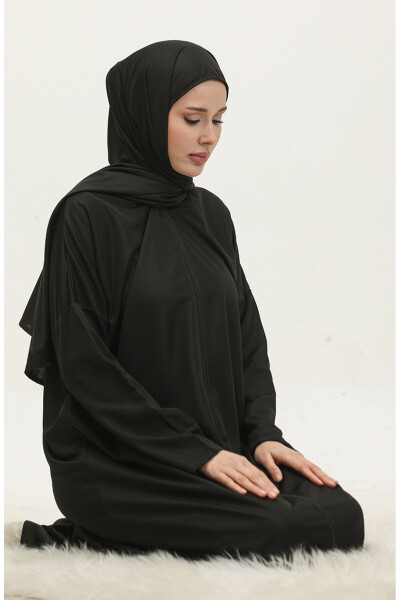 One Piece Hijab Practical Prayer Dress 1980-01 Black - 3