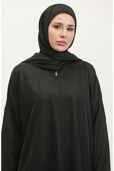 One Piece Hijab Practical Prayer Dress 1980-01 Black - 4