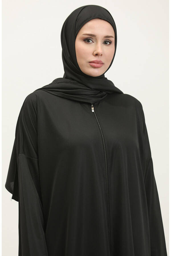 One Piece Hijab Practical Prayer Dress 1980-01 Black - 5