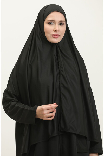 One Piece Hijab Practical Prayer Dress 1980-01 Black - 6