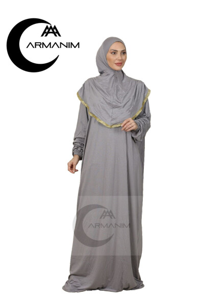 One Piece Lux Namaz Dress Easy to Wear Daily Tesettür Silver Gray - 1