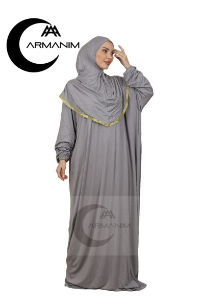 One Piece Lux Namaz Dress Easy to Wear Daily Tesettür Silver Gray - 2