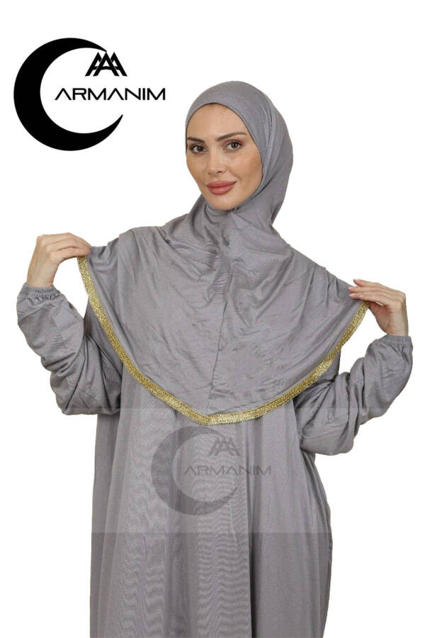 One Piece Lux Namaz Dress Easy to Wear Daily Tesettür Silver Gray - 3