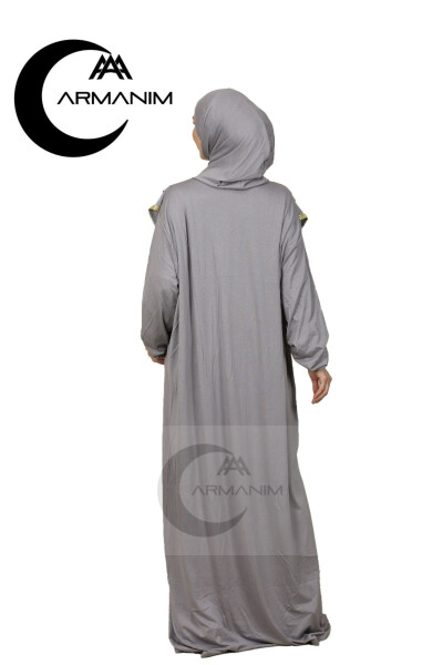 One Piece Lux Namaz Dress Easy to Wear Daily Tesettür Silver Gray - 5