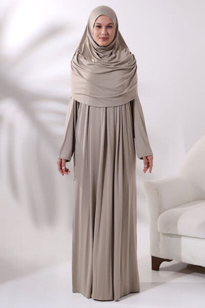 One-Piece Practical Hijab Dress Namaz 8015 Beige - IHVAN ONLINE