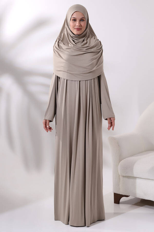 One-Piece Practical Hijab Dress Namaz 8015 Beige - 1