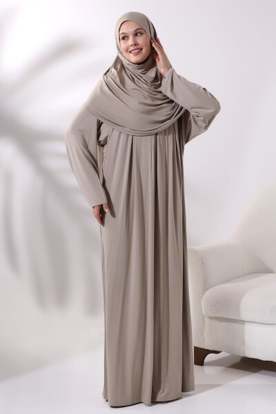 One-Piece Practical Hijab Dress Namaz 8015 Beige - IHVAN ONLINE (1)