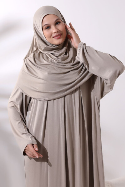 One-Piece Practical Hijab Dress Namaz 8015 Beige - 5