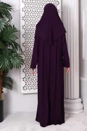 One-Piece Practical Hijab Robe Prayer Dress 8015 Plum - Plum - 7