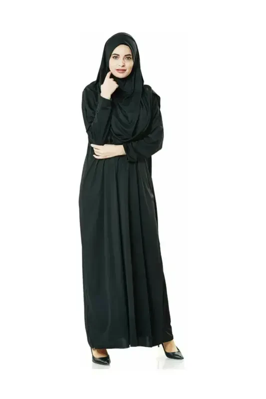 One Piece Prayer Dress - Black - 5015 And Prayer Rug And Dhikrmatic - Triple Set-Black - 2