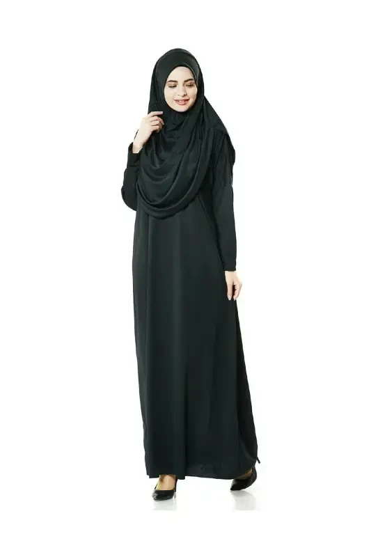 One Piece Prayer Dress - Black - 5015 And Prayer Rug And Dhikrmatic - Triple Set-Black - 5