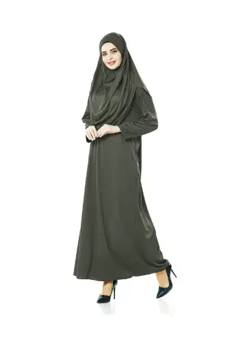 One Piece Prayer Dress Khaki - 5015 & Prayer Rug Dhikrmatic - Triple Set-Khaki - 4