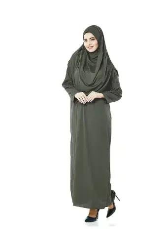 One Piece Prayer Dress Khaki - 5015 & Prayer Rug Dhikrmatic - Triple Set-Khaki - 5