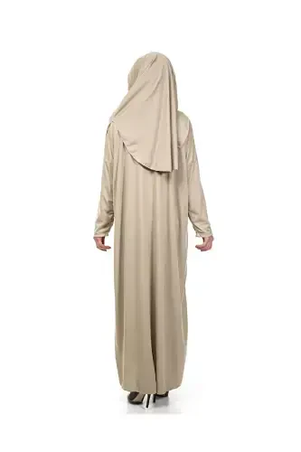 One Piece Prayer Dress - Mink - 5015 And Prayer Rug And Dhikr Counter - Triple Set - Mink - 4
