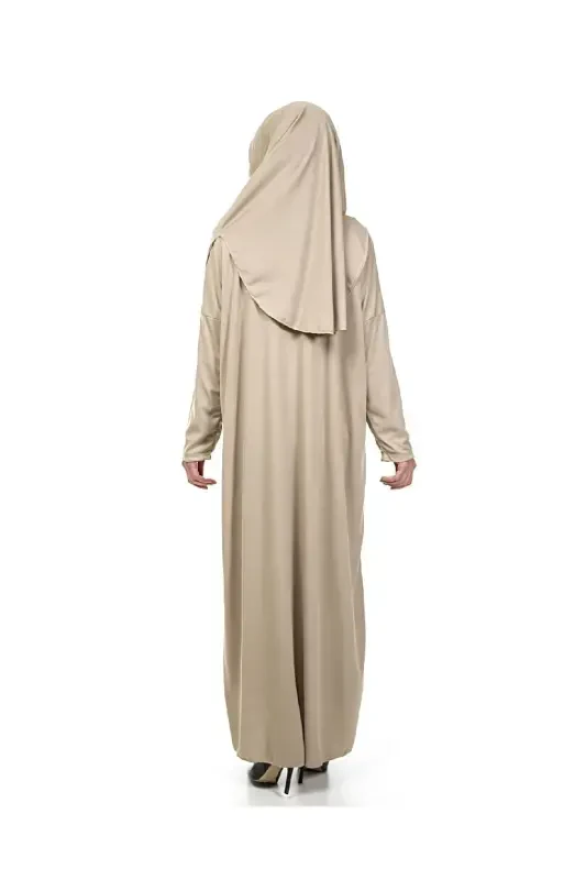 One Piece Prayer Dress - Mink - 5015 And Prayer Rug And Dhikr Counter - Triple Set - Mink - 4