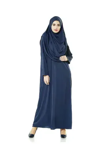 One Piece Prayer Dress - Navy Blue - 5015 And Prayer Rug And Dhikrmatic - Three Piece Set-Navy Blue - 3