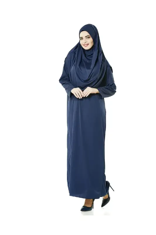 One Piece Prayer Dress - Navy Blue - 5015 And Prayer Rug And Dhikrmatic - Three Piece Set-Navy Blue - 5